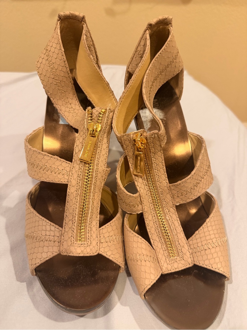 Michael Kors Beige Zip-Front Strappy Women’s Heels
